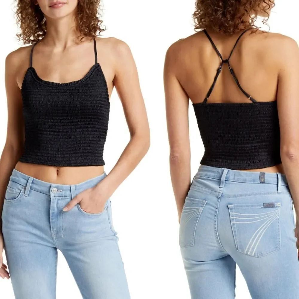 Free People Intimate Smocked Right on Time Camisole Black